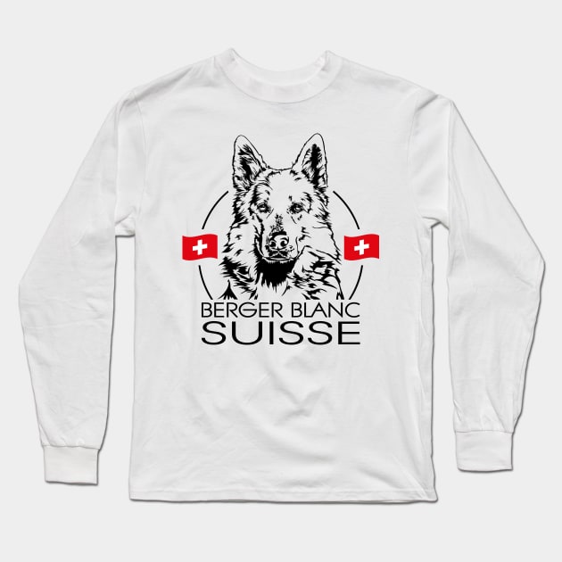 Berger Blanc Suisse Portrait Long Sleeve T-Shirt by wilsigns